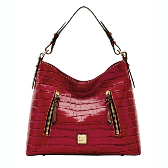 New! DOONEY & BOURKE Croc Embossed Leather Hobo Handbag Shoulder Bag Color Red - Picture 2 of 5